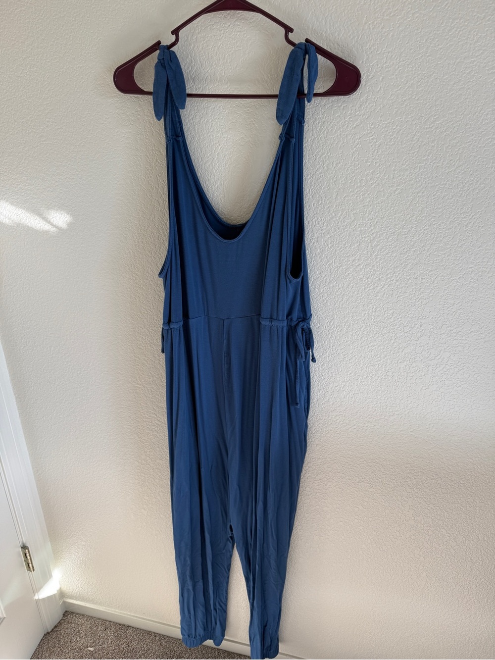 Blue Maternity Tie-Shoulder Jumpsuit